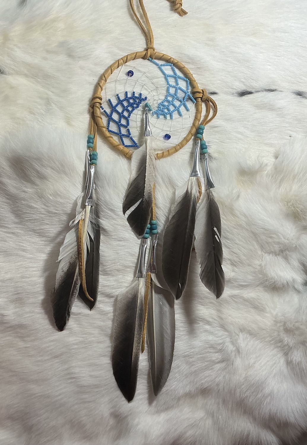 Dreamcatcher 4” Beaded by Anita Pelletier, Colorway: Tan #1