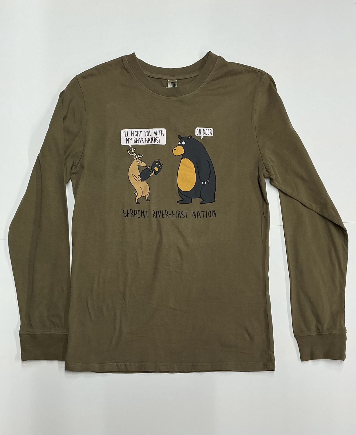 SRFN Oh Deer Long Sleeve Shirt, Color: Olive, Size: Small