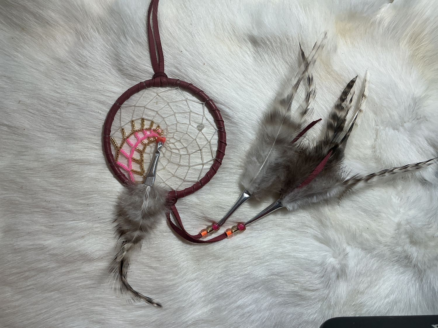 Dreamcatcher 3” Beaded Web by Anita Pelletier, Colorway: Red #1