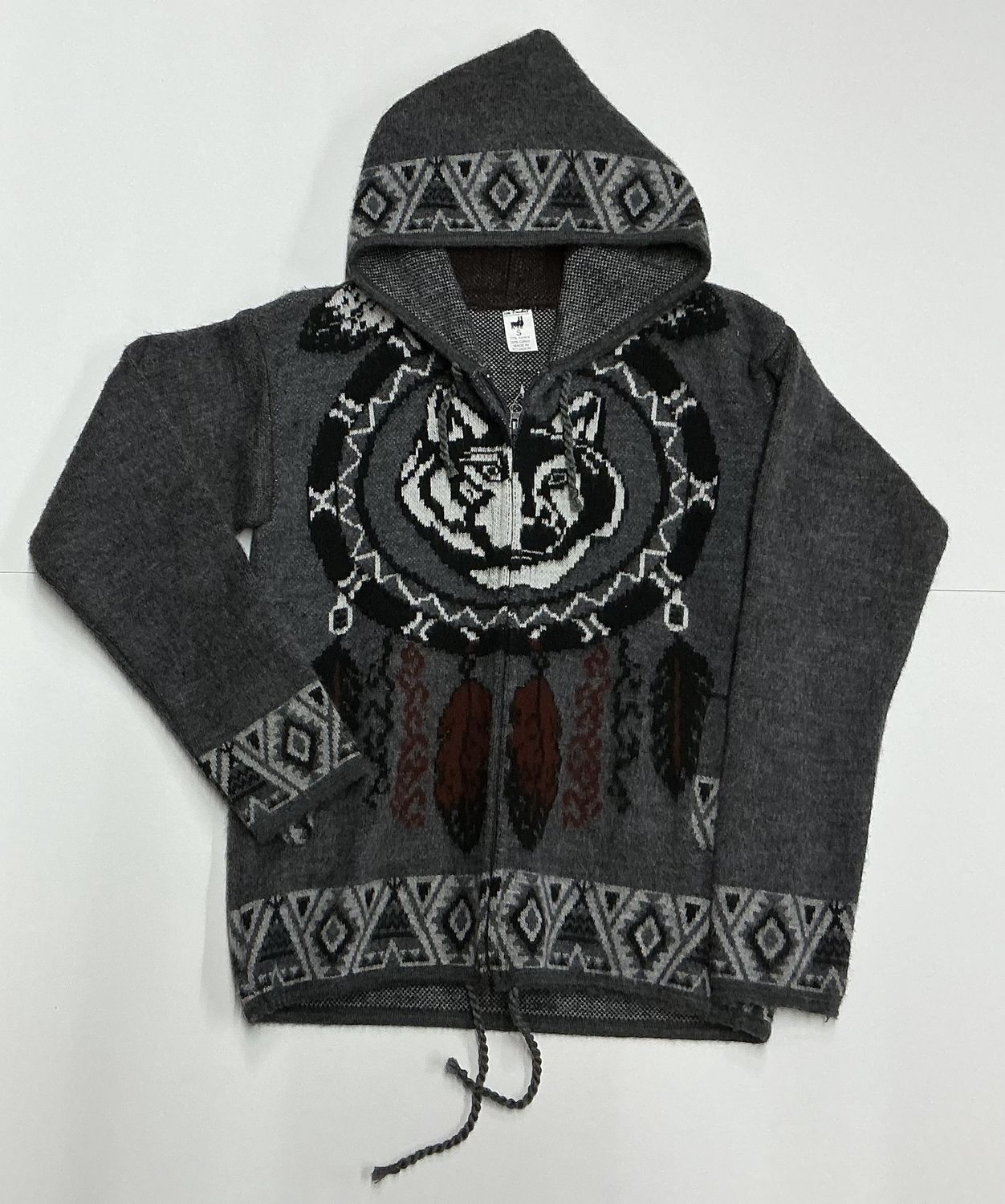 Wolf Alpaca Zipper Sweater, Size: Small
