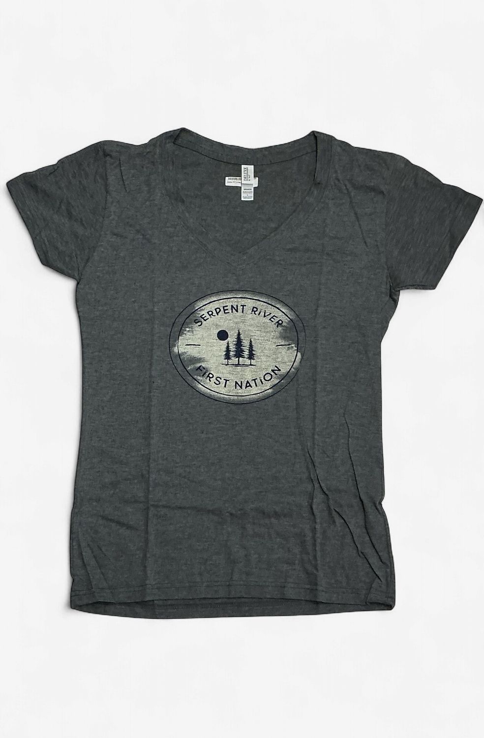 Junior Fit V-Neck SRFN Emblem Shirt, Color: Grey, Size: Large