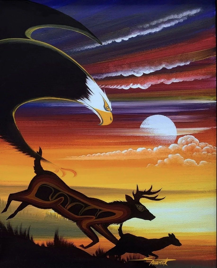 Stanley Panamick Large Prints on Canvas 20”X16”, Design: Eagle Buck &amp; Fawn