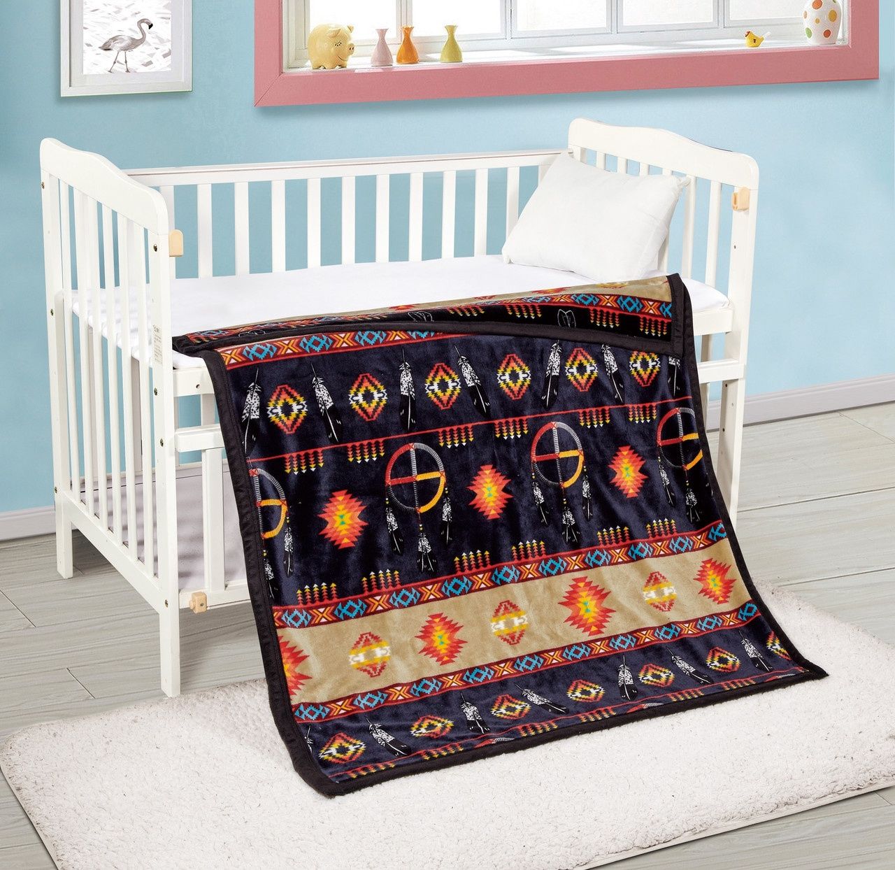 Nu Trendz Medicine Wheel with Eagle Feather Baby Blanket