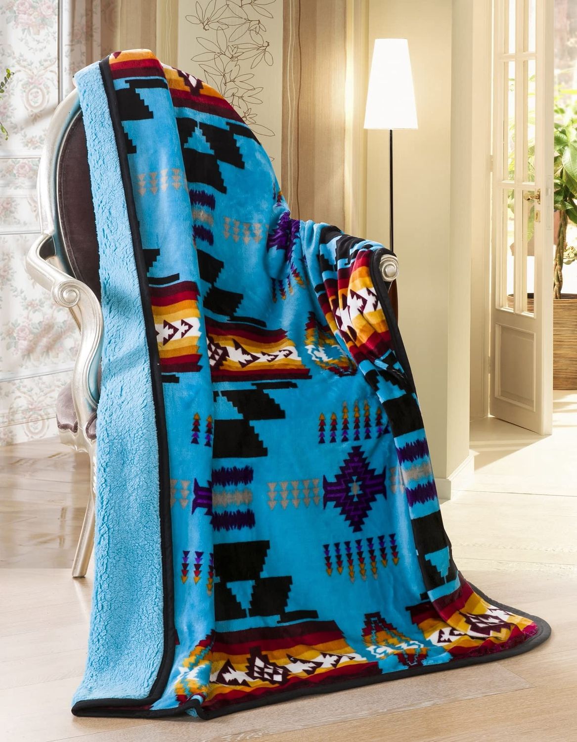 Nu Trendz Silk Touch Sherpa Throw, Colour: Turquoise