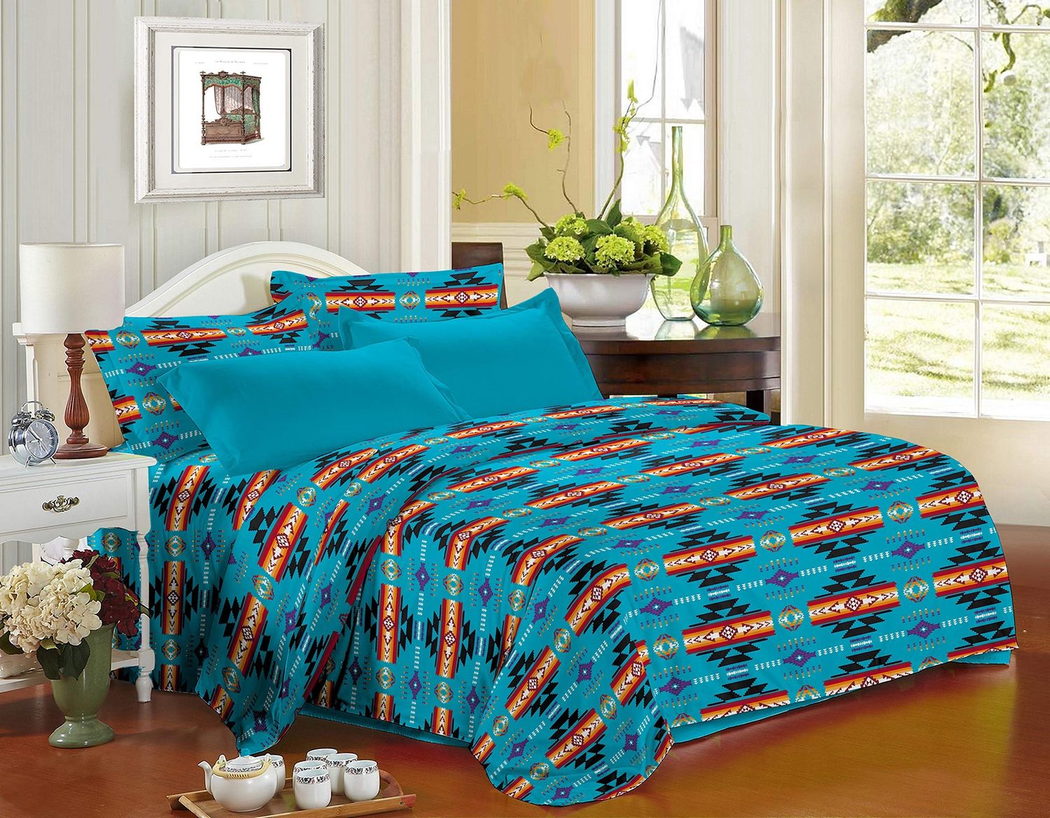 Nu Trendz 6 Piece Sheet Set Queen, Colour: Turquoise