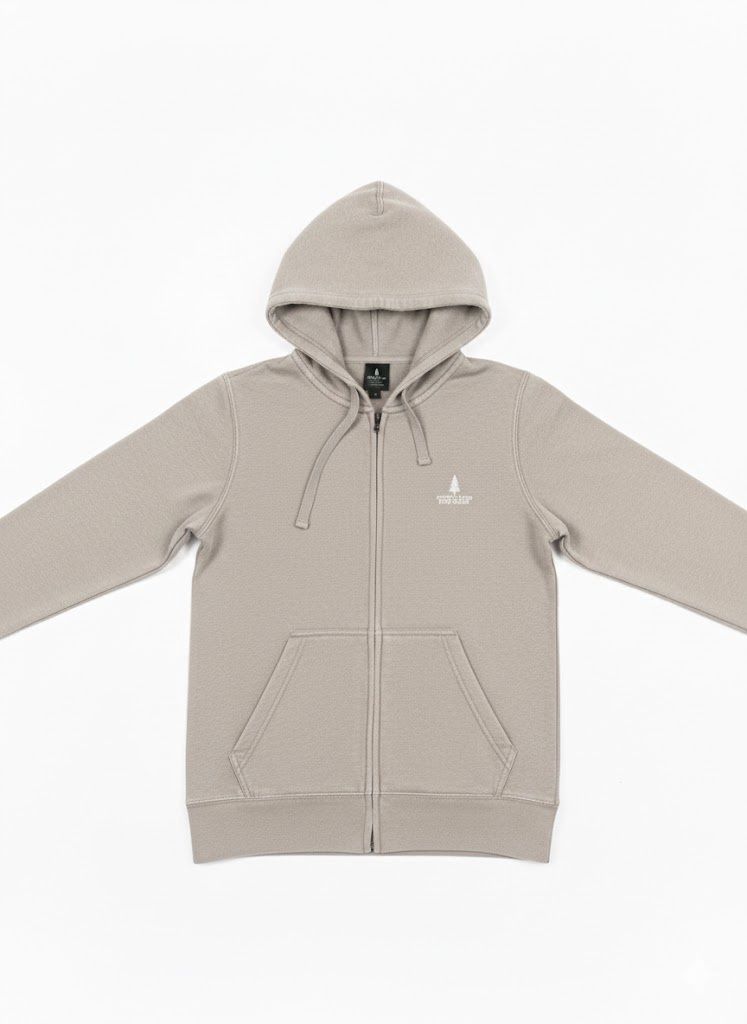 Women’s SRFN Tree Zipper Hoodie, Color: Beige Wash, Size: Small