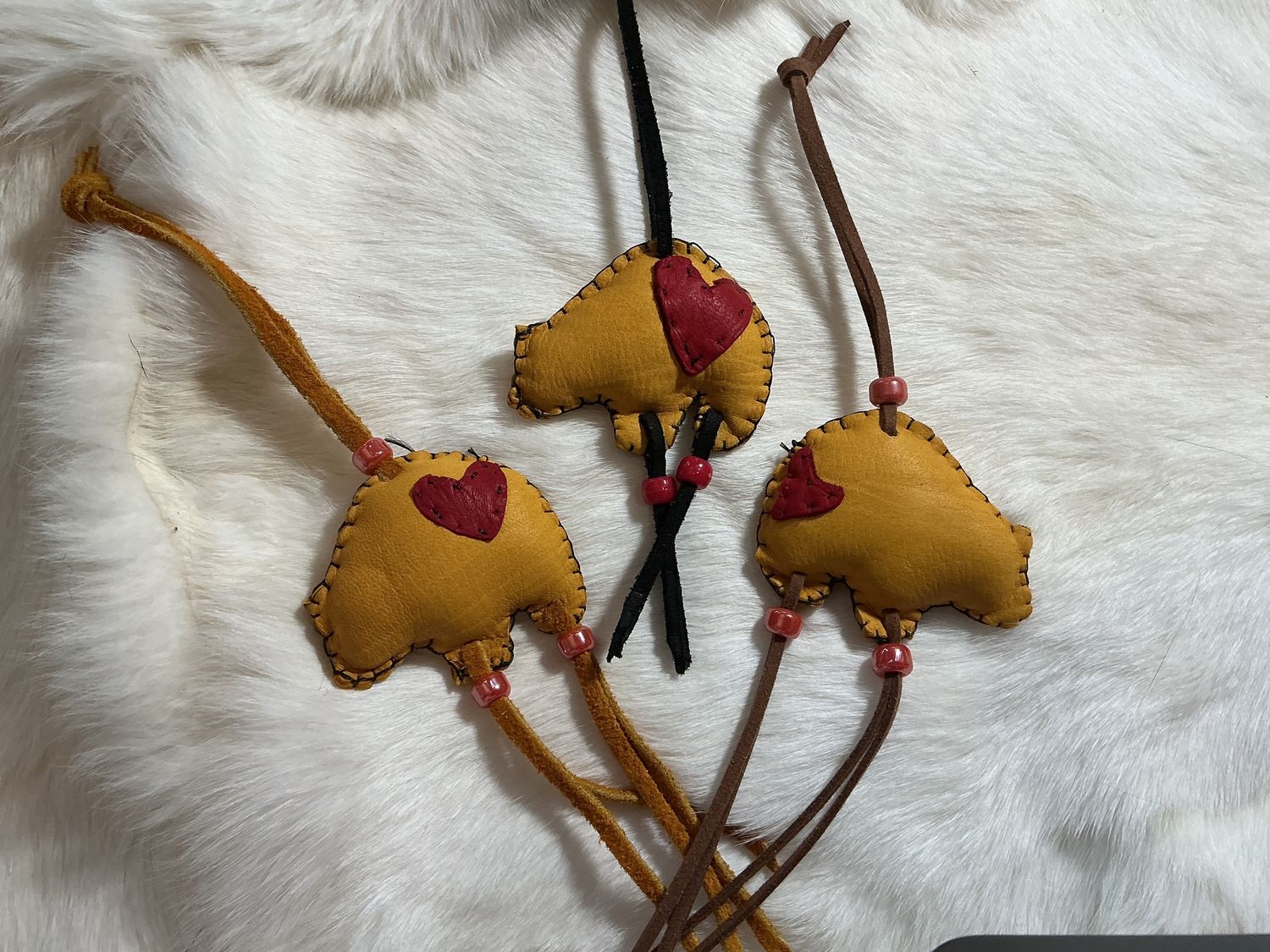 Leather Bear Ornament with Heart