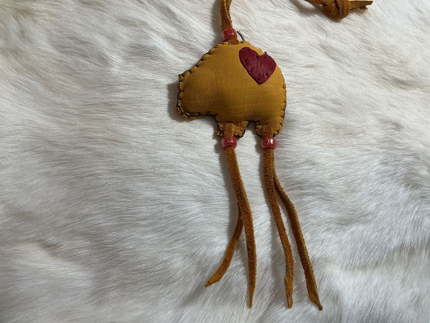 Leather Bear Ornament with Heart, Colorway: Natural Leather Accent