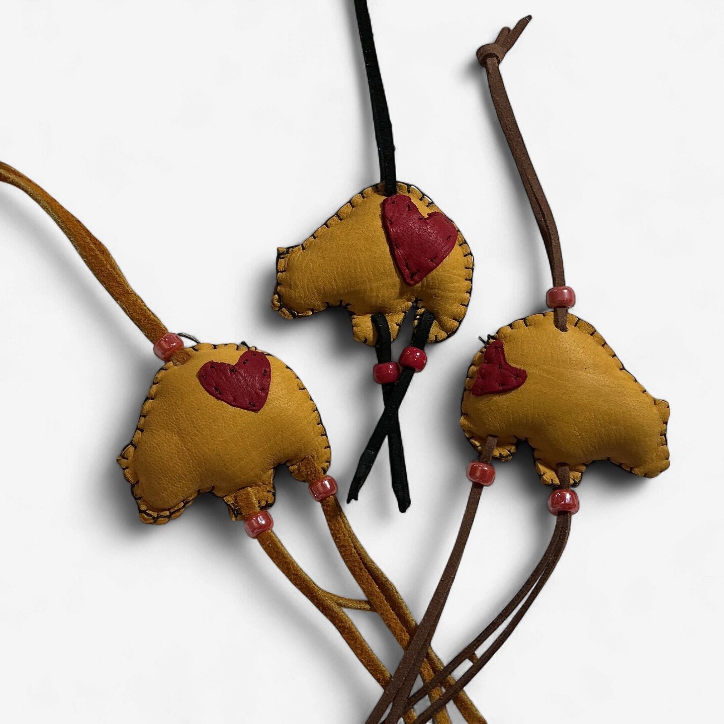 Leather Bear Ornament with Heart