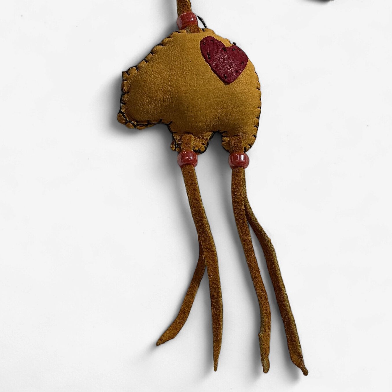 Leather Bear Ornament with Heart, Colorway: Natural Leather Accent