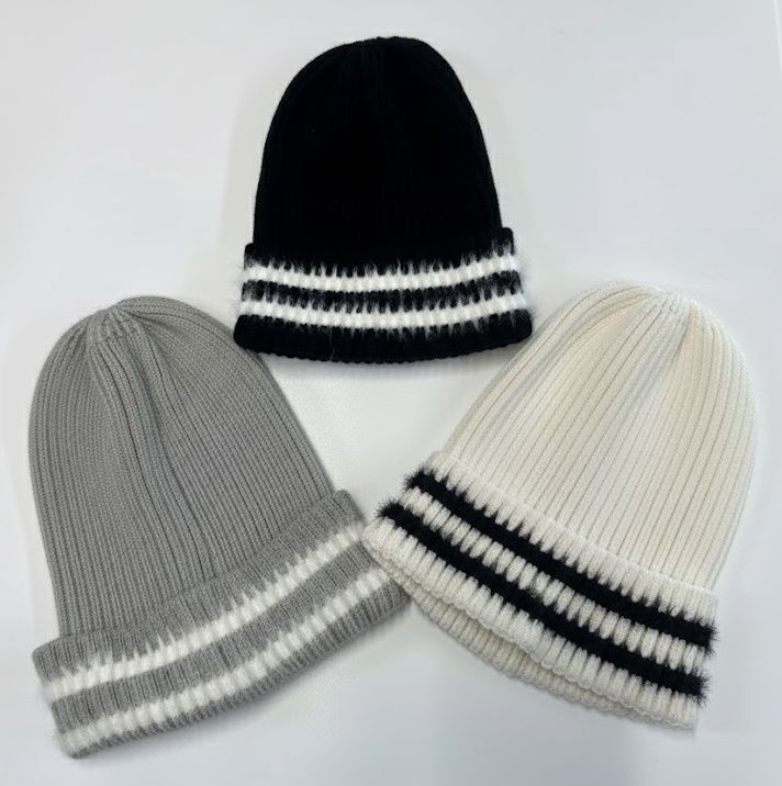 Stripe Fold-Over Toque, Style: Grey