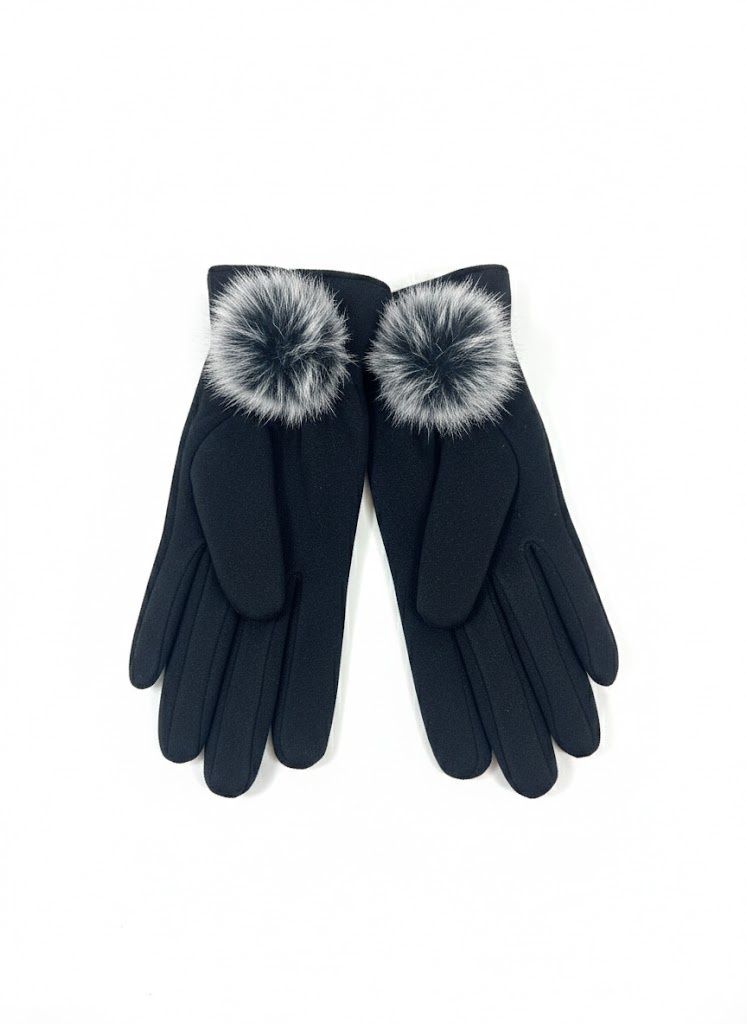 Black Glove With Fur Button