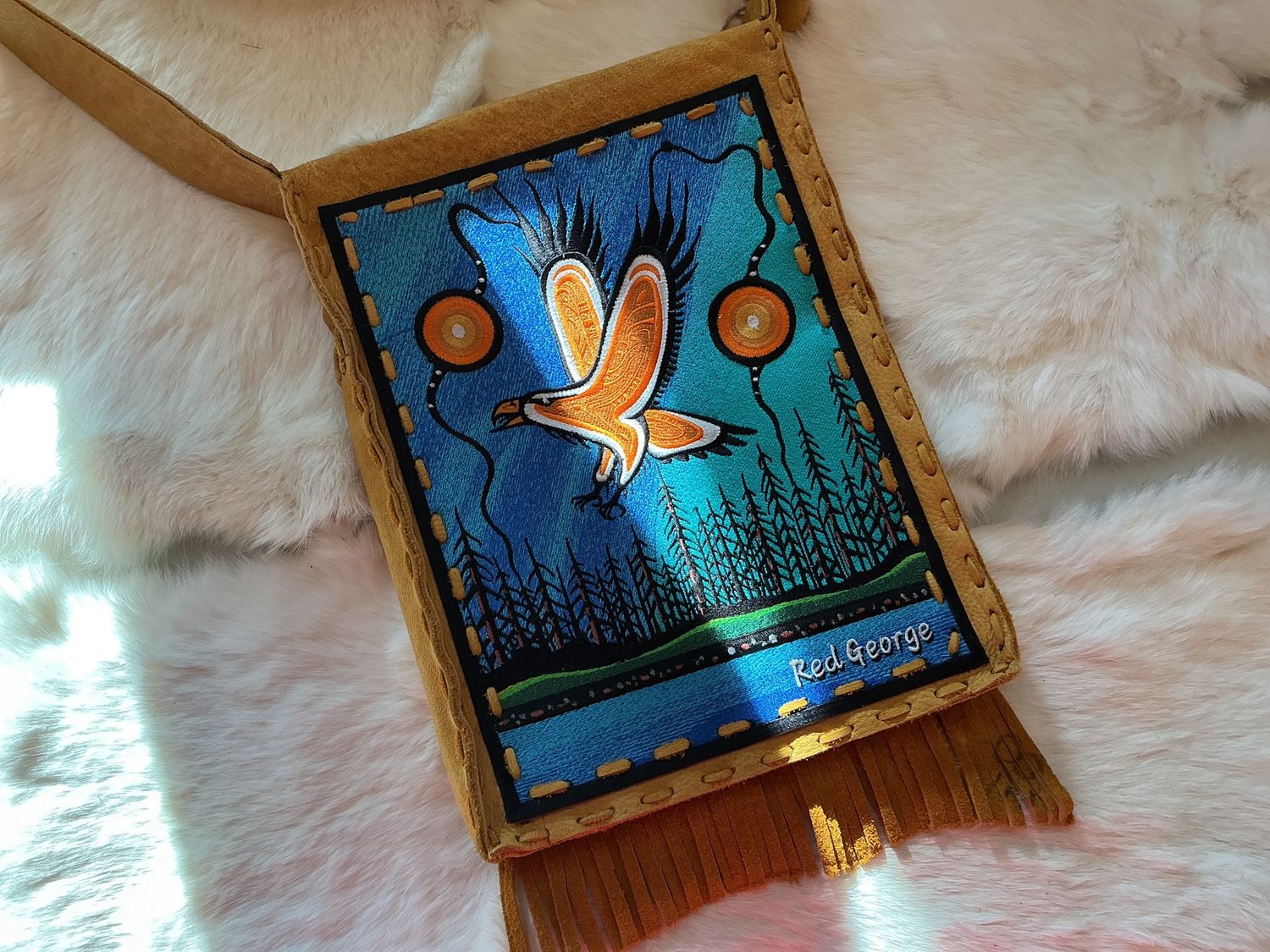 Embroidered Patch Crossbody Hide Purse, Design: Eagle