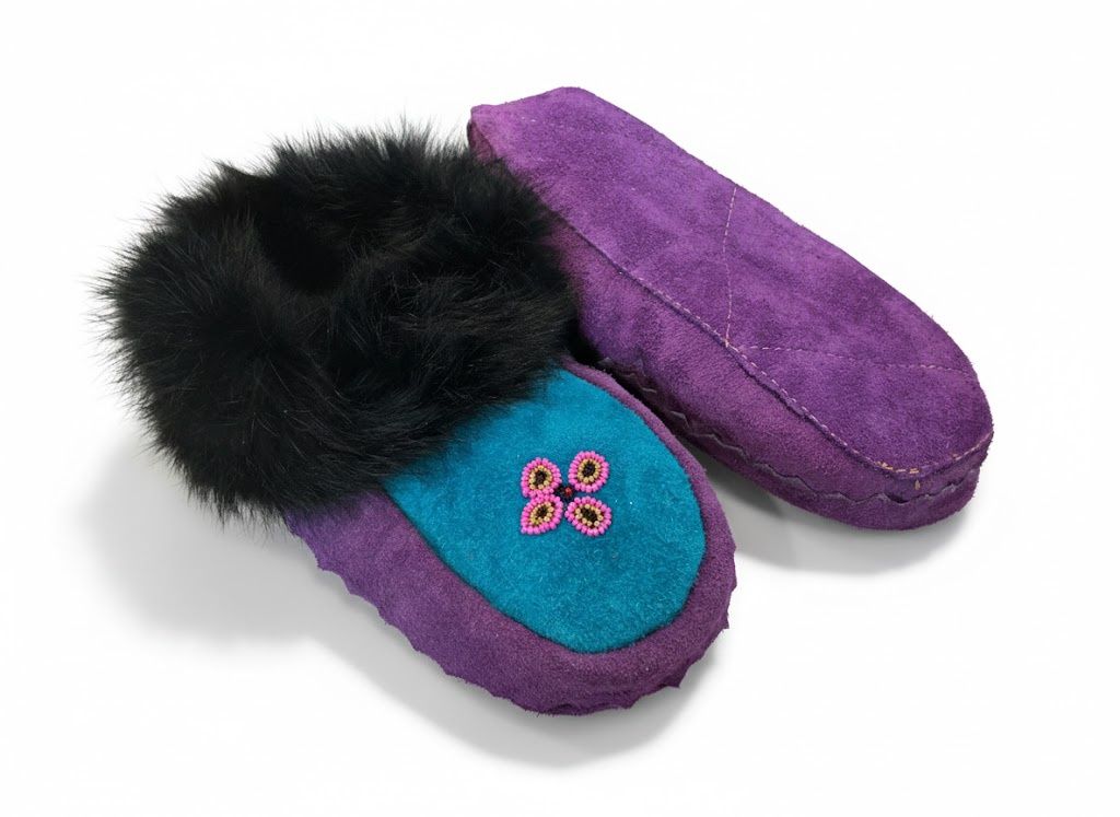 Handmade Fur Lined Moccasin, Color: Turquoise and Purple, Size: 6