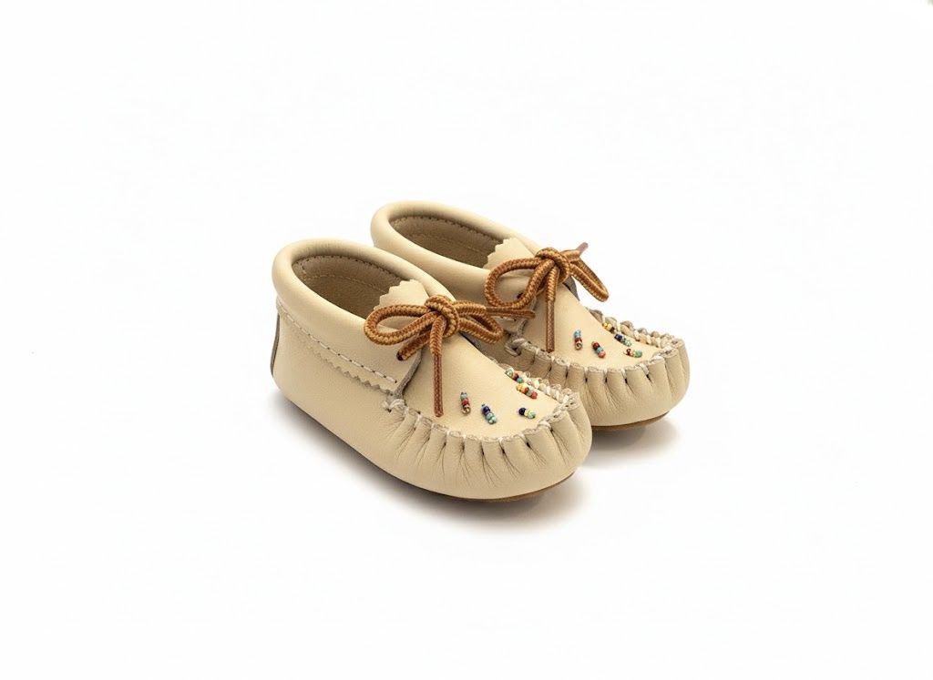 Bastien 133/7B Beige Single Sole Beaded Moccasin