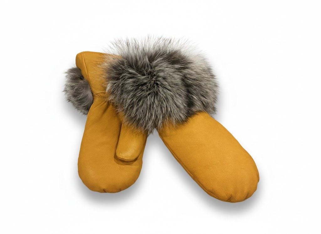 Handmade Leather Fur Trim Mitts