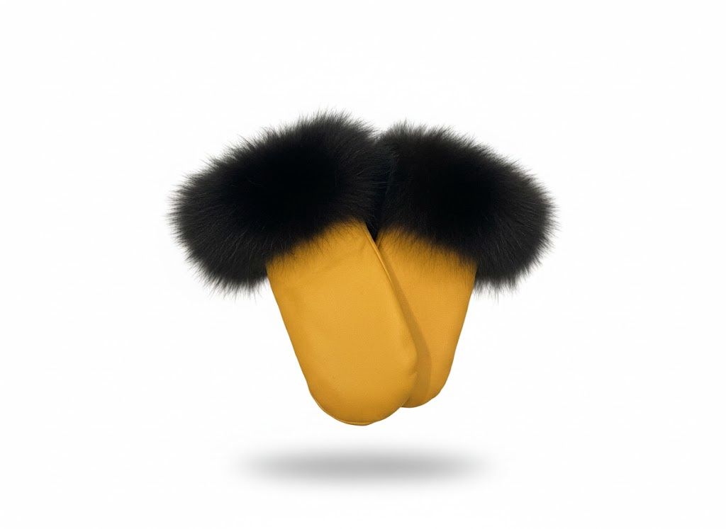 Handmade Leather Fur Trim Mitts, Material: Bear