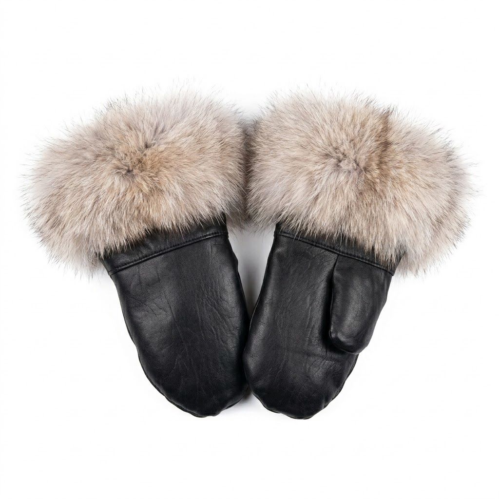 Handmade Leather Fur Trim Mitts