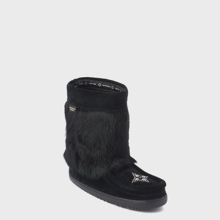 Manitobah Waterproof Half Suede Beaded Mukluk- Ladies, Color: Black, Size: 6