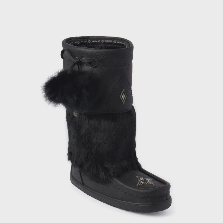 Manitobah Waterproof Adujustabke Beaded Snowy Owl Mukluk- Ladies, Color: Black, Size: 6