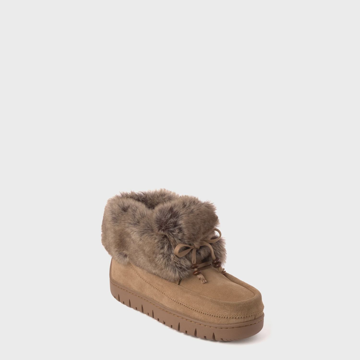 Manitobah Fur Trim Micro Mukluk- Ladies, Color: Oak, Size: 8