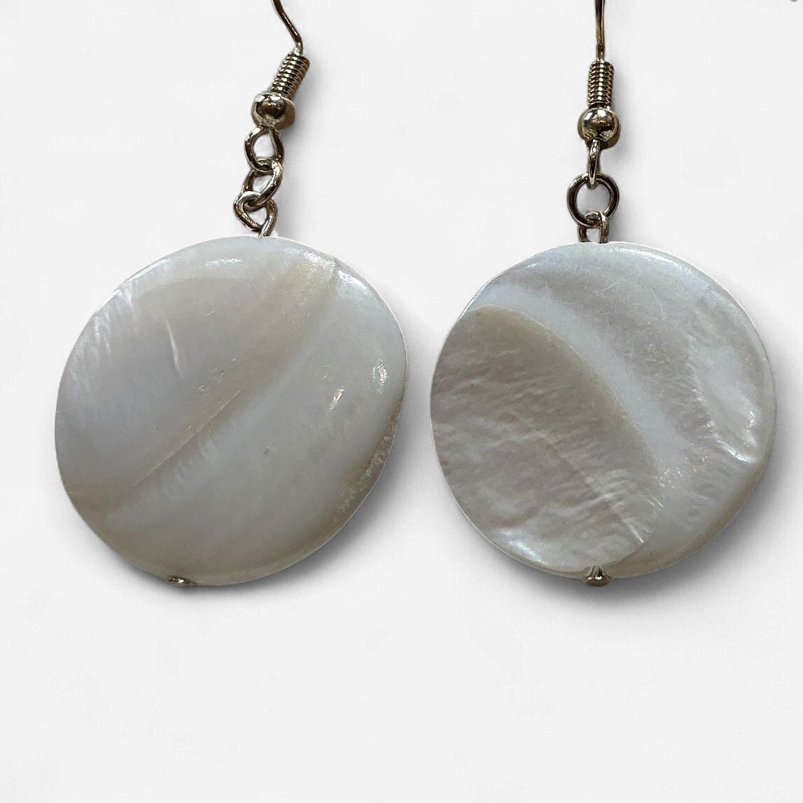 Mother of Pearl Round Dangle Earring, Style: Regular