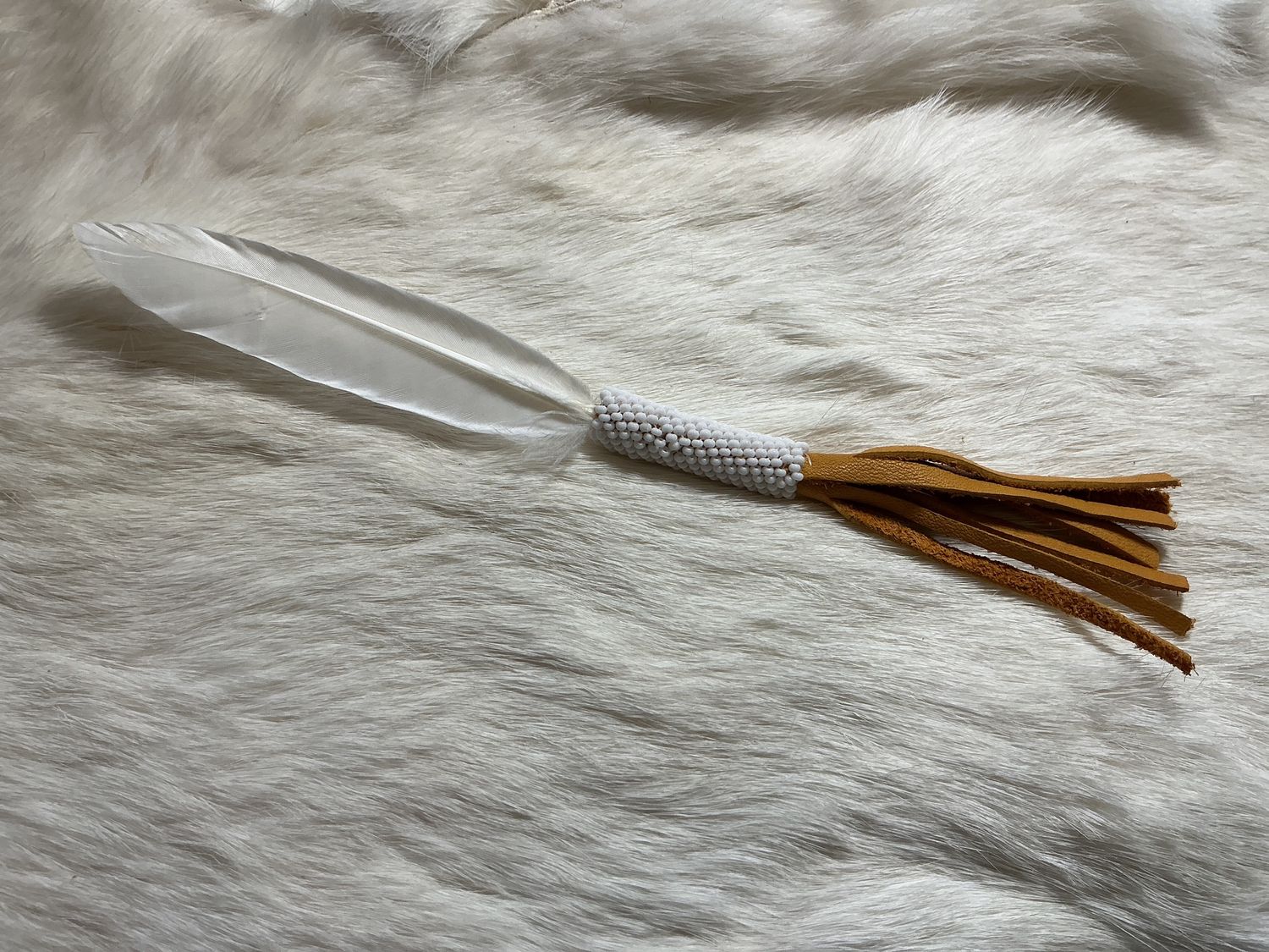 Beaded White Feather Small by Patricia Commanda