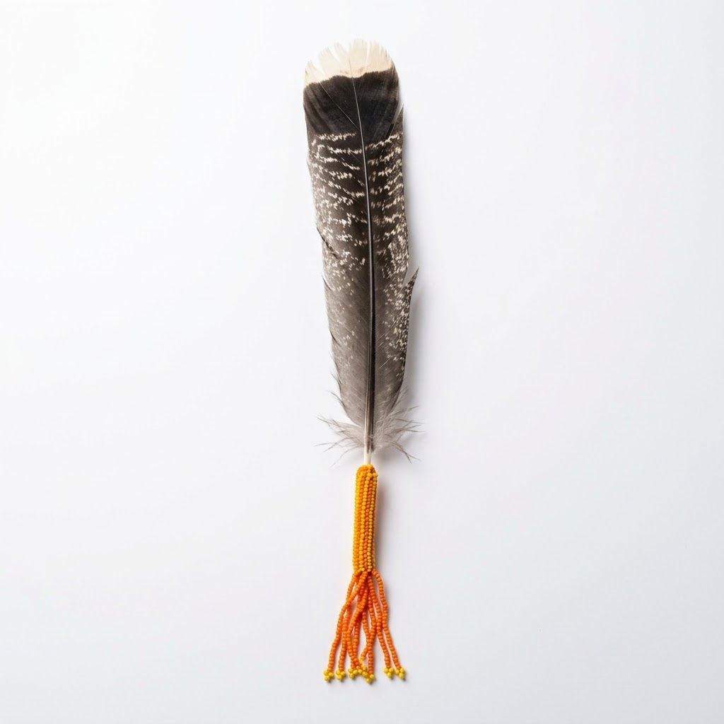 Beaded Large Turkey Feather, Design: Orange
