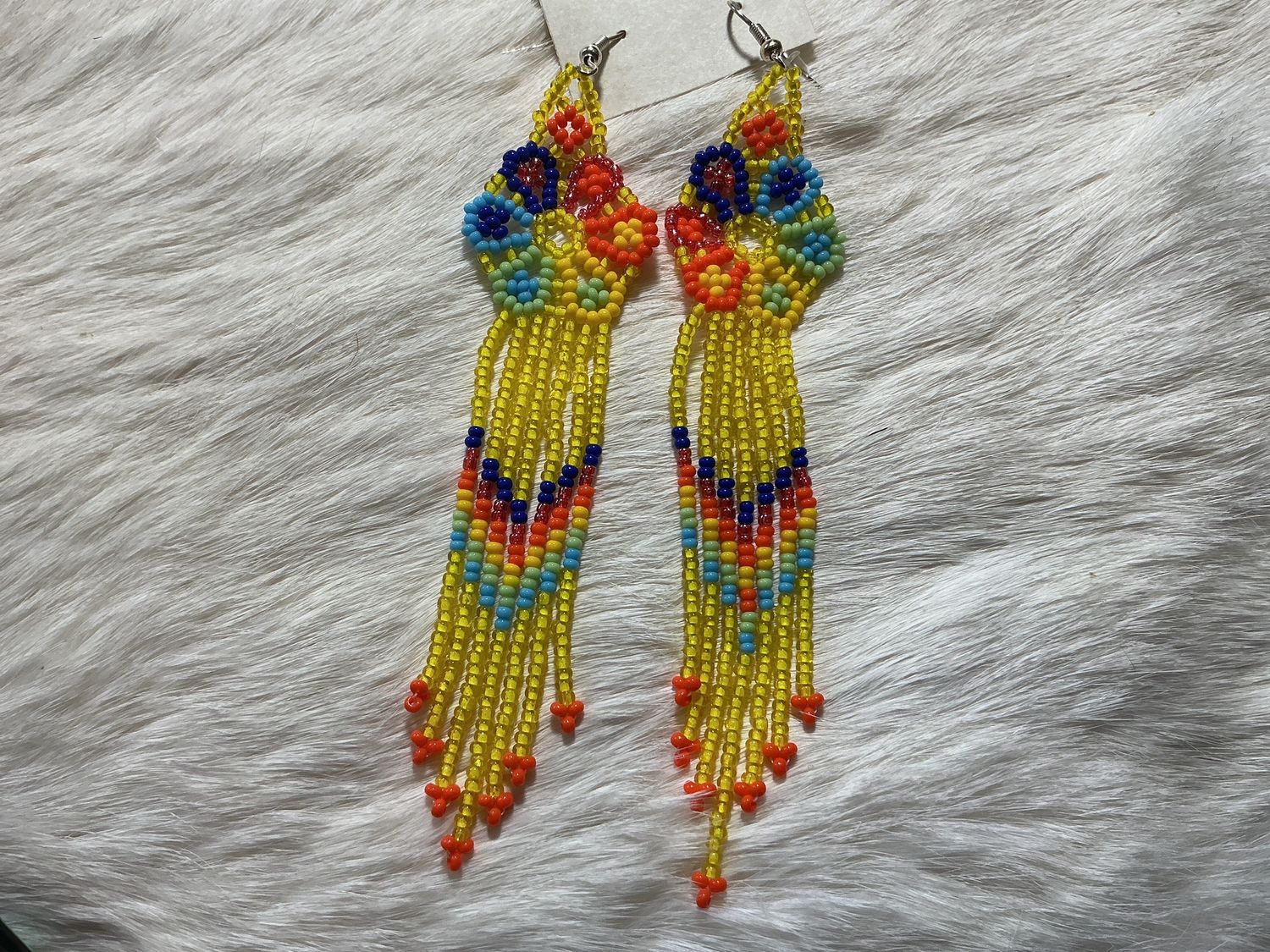 Beaded Floral Dangle Earrings Assorted, Colorway: Yellow