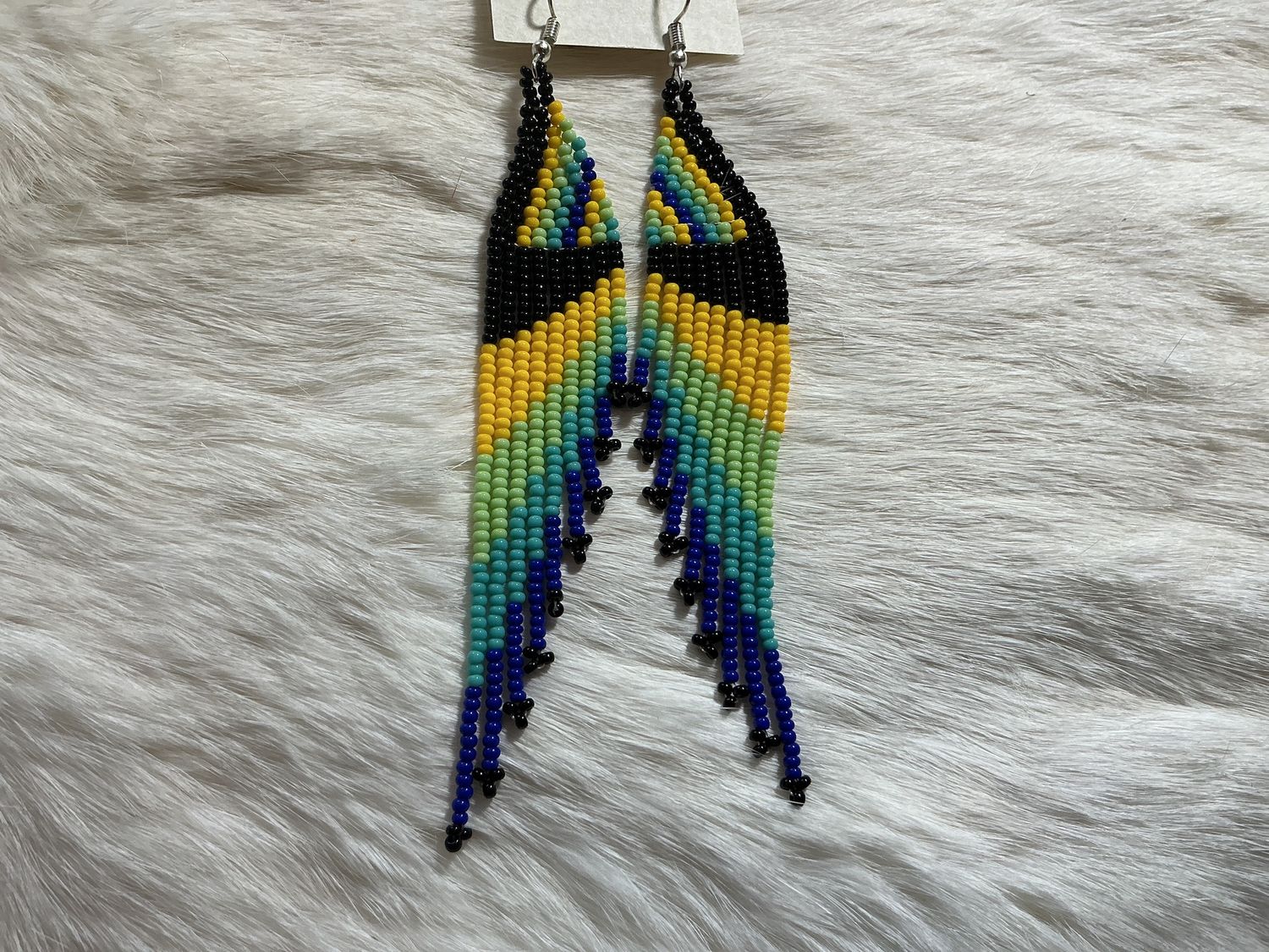 Long Beaded Triangular Dangle Earrings, Colorway: #1