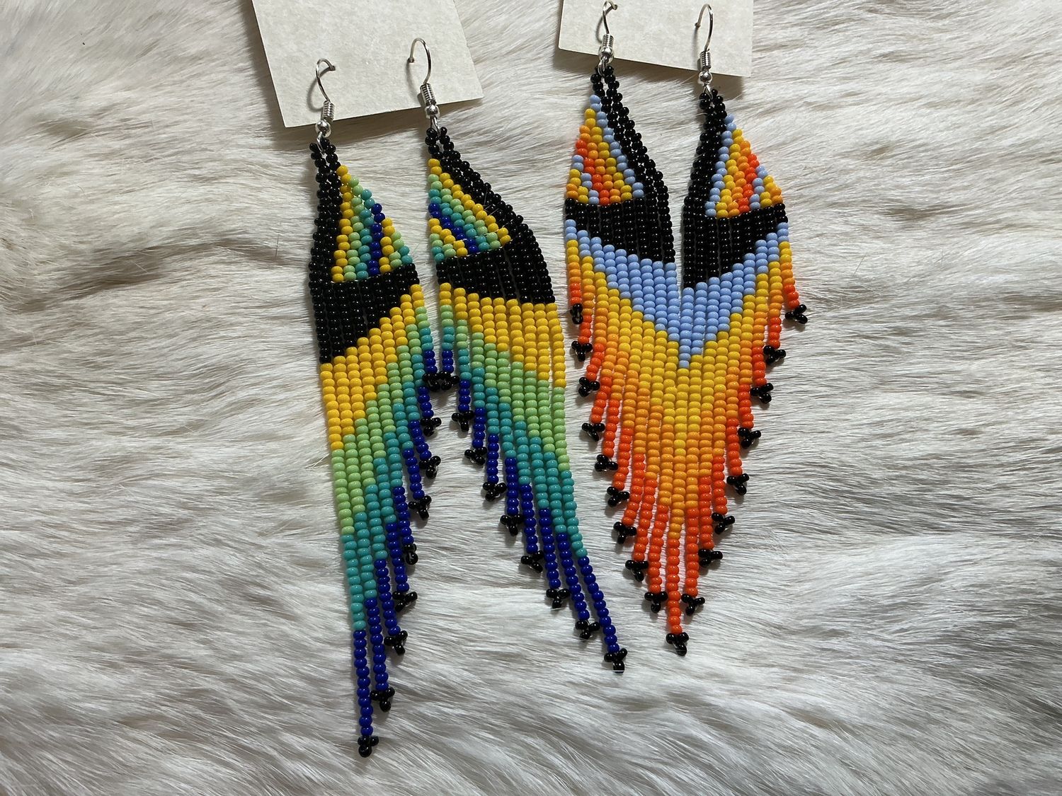 Long Beaded Triangular Dangle Earrings