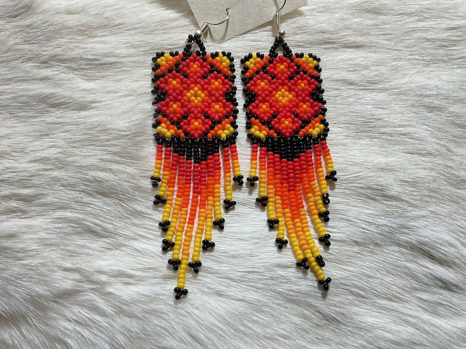 Beaded Dangle Earrings Rectangular Pattern