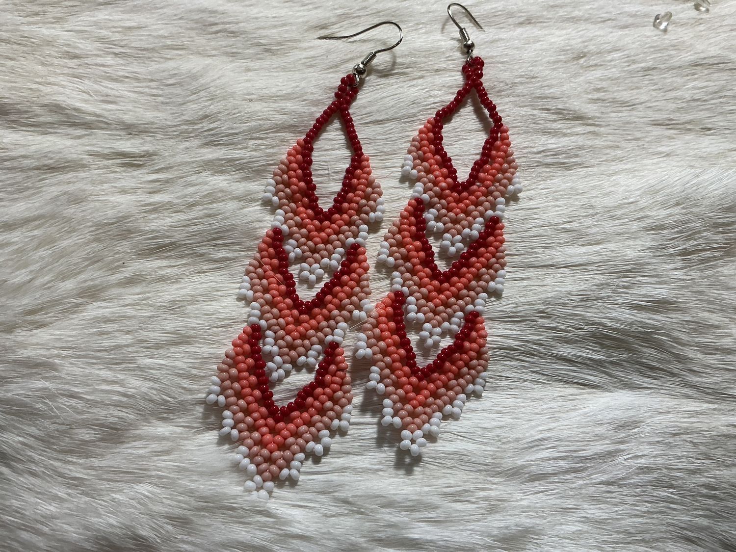 Long Beaded Red/Pink Earrings