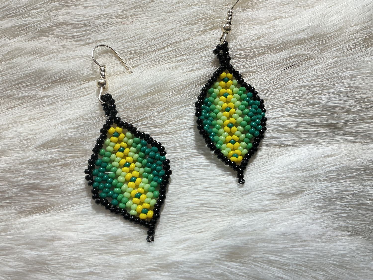 Beaded Leaf Design Dangle Earrings