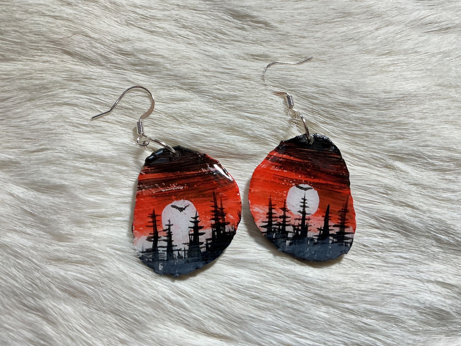 Moose and Deer Antler Earrings by William Moore, Colorway: Red