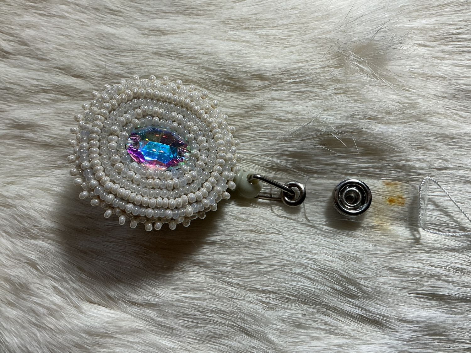 Beaded Badge Reels by Calista Matinet, Colorway: White