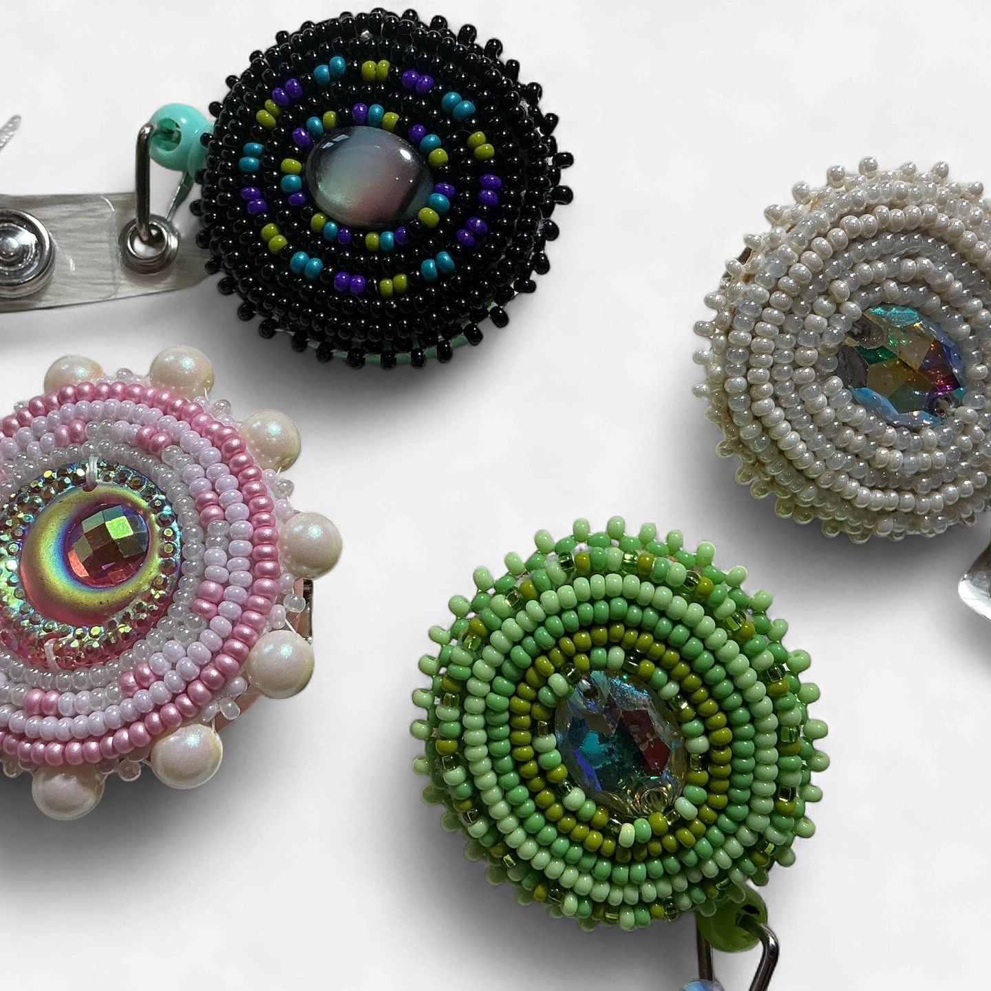 Beaded Badge Reels by Calista Matinet