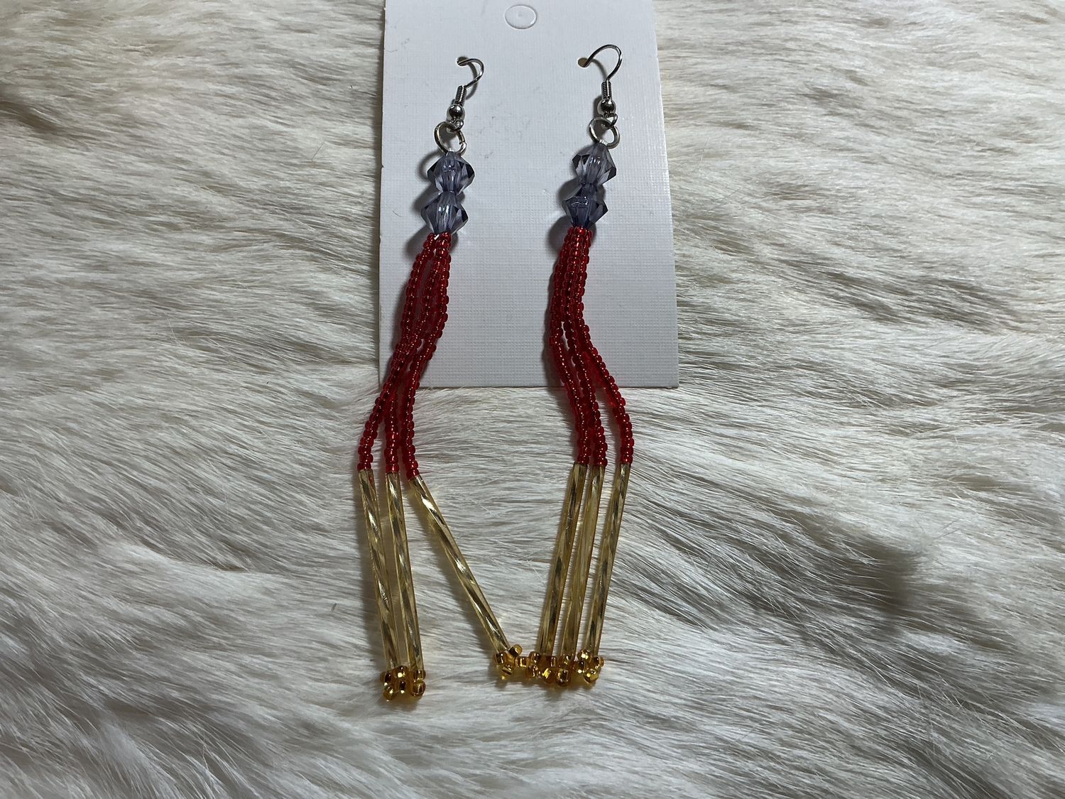 Long Dangle Earrings Red/Gold by Calista Matinet