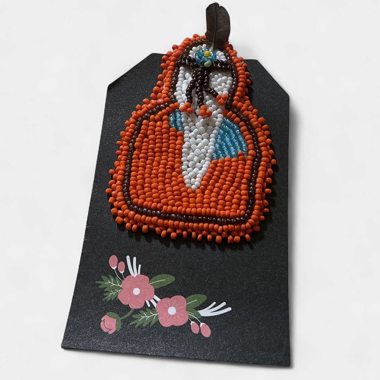 Beaded Back of Women Orange Pin