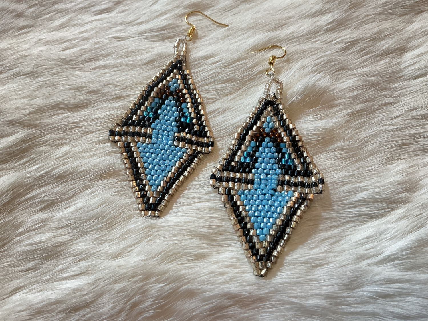 Beaded Diamond Shape Dangle Earrings by Marella Schofield