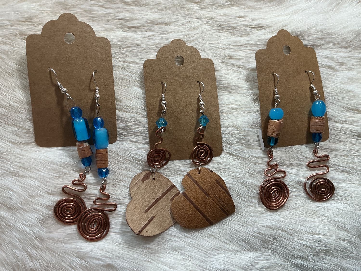 Copper Birch &amp; Blue Bead Earrings by Viola Day