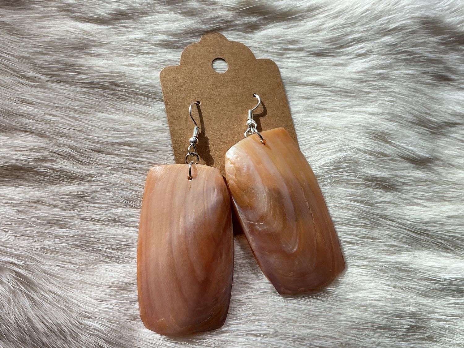 Pink Mother of Pearl Dangle Earrings by Viola Day, Design: Large Rectangular