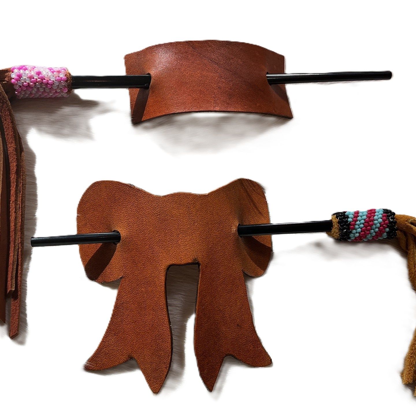 Leather Hair Clip With Beaded Stick by Melinda Commanda