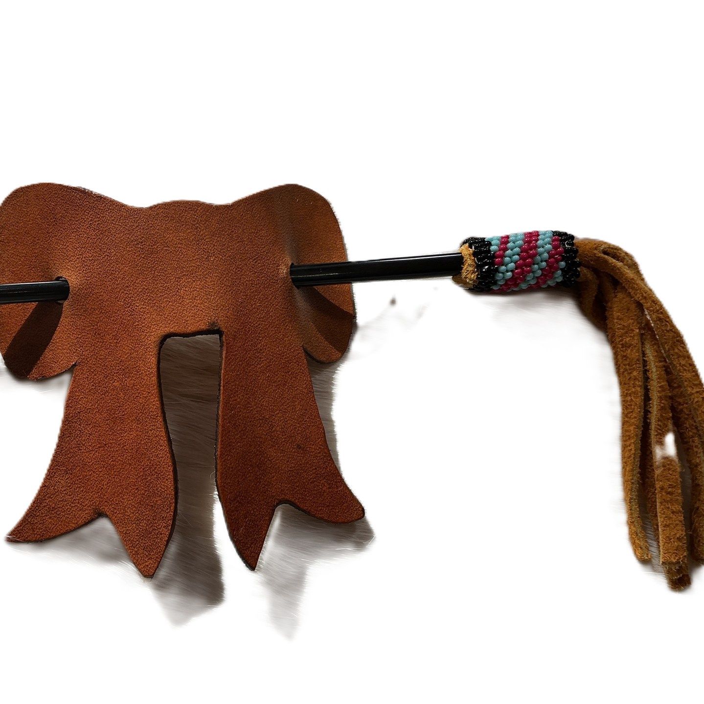 Leather Hair Clip With Beaded Stick by Melinda Commanda, Design: Bow