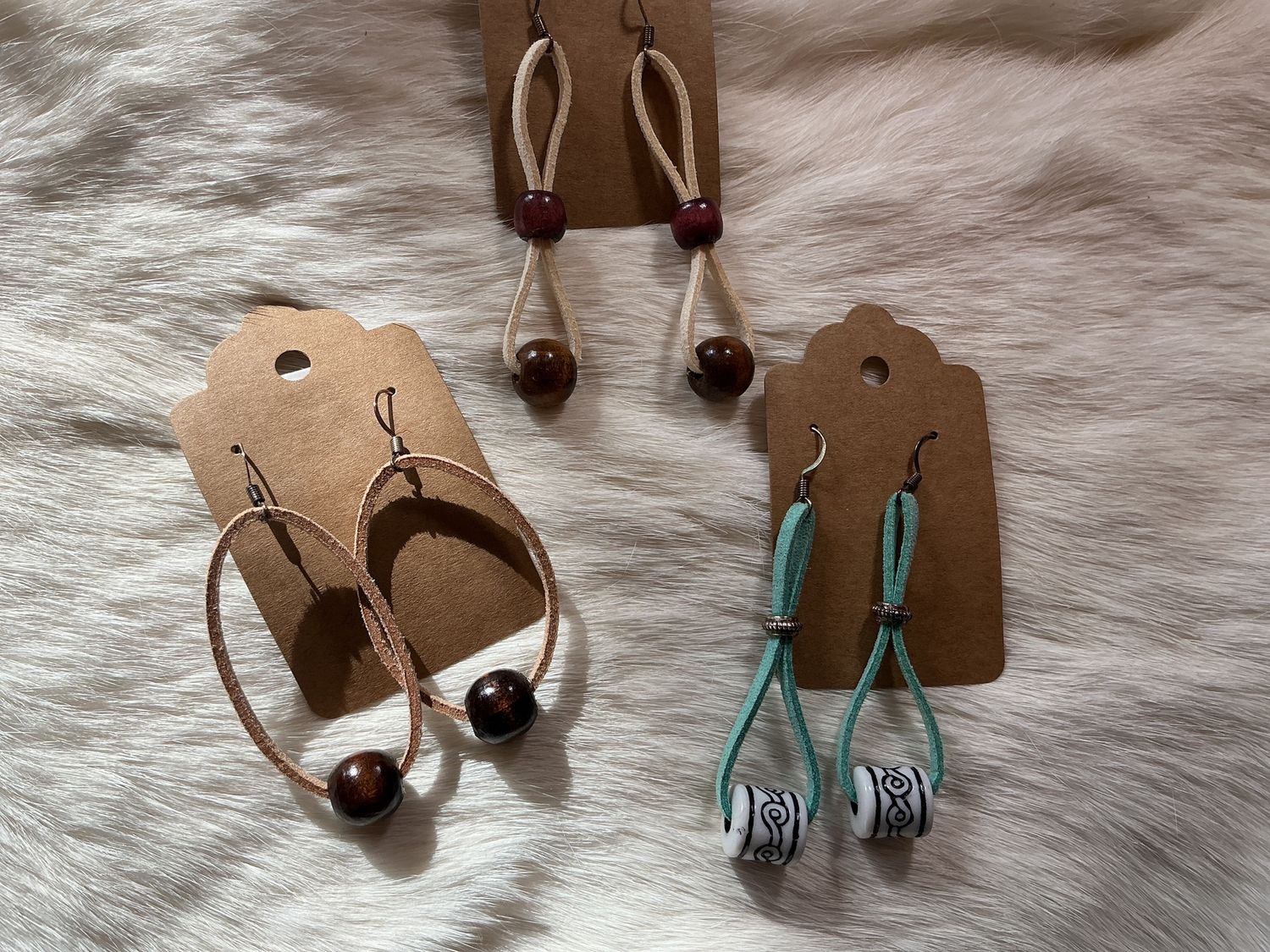 Leather Hoop and Bead Earrings By Melinda Commanda