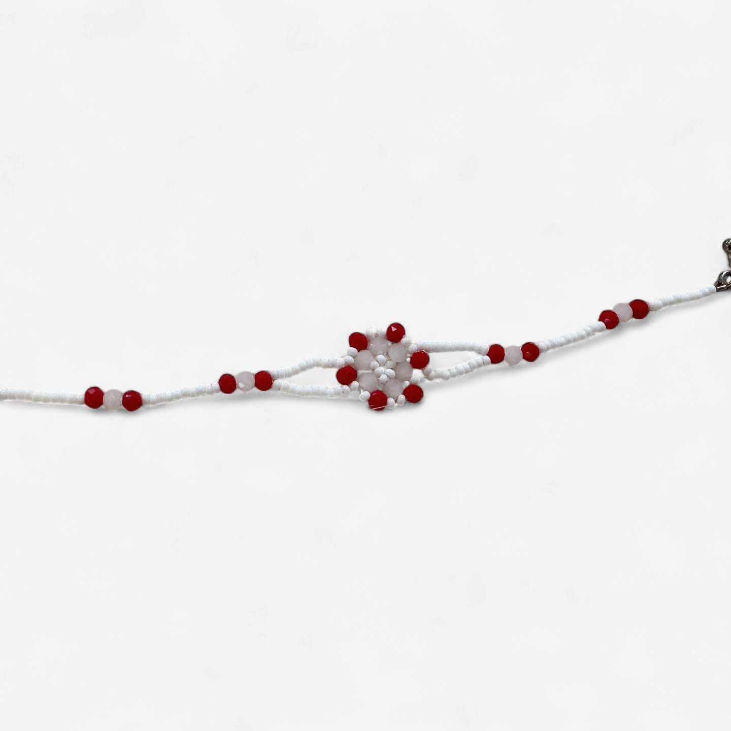 White and Red Beaded Bracelet by Anita Pelletier
