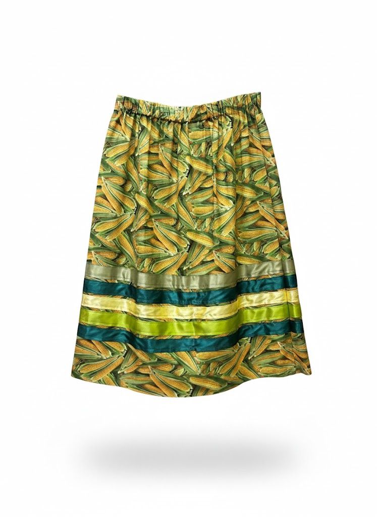 Ribbon Skirt Full Length- Ladies, Design: Corn -Green