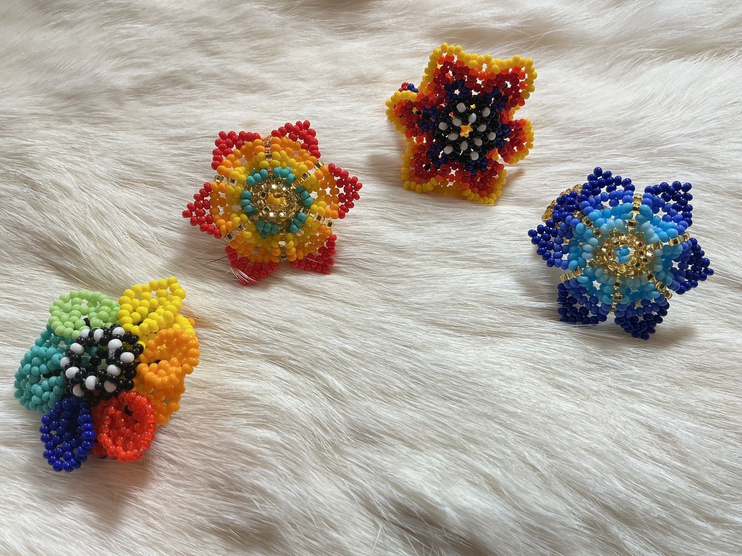 Beaded 3D Flower Rings