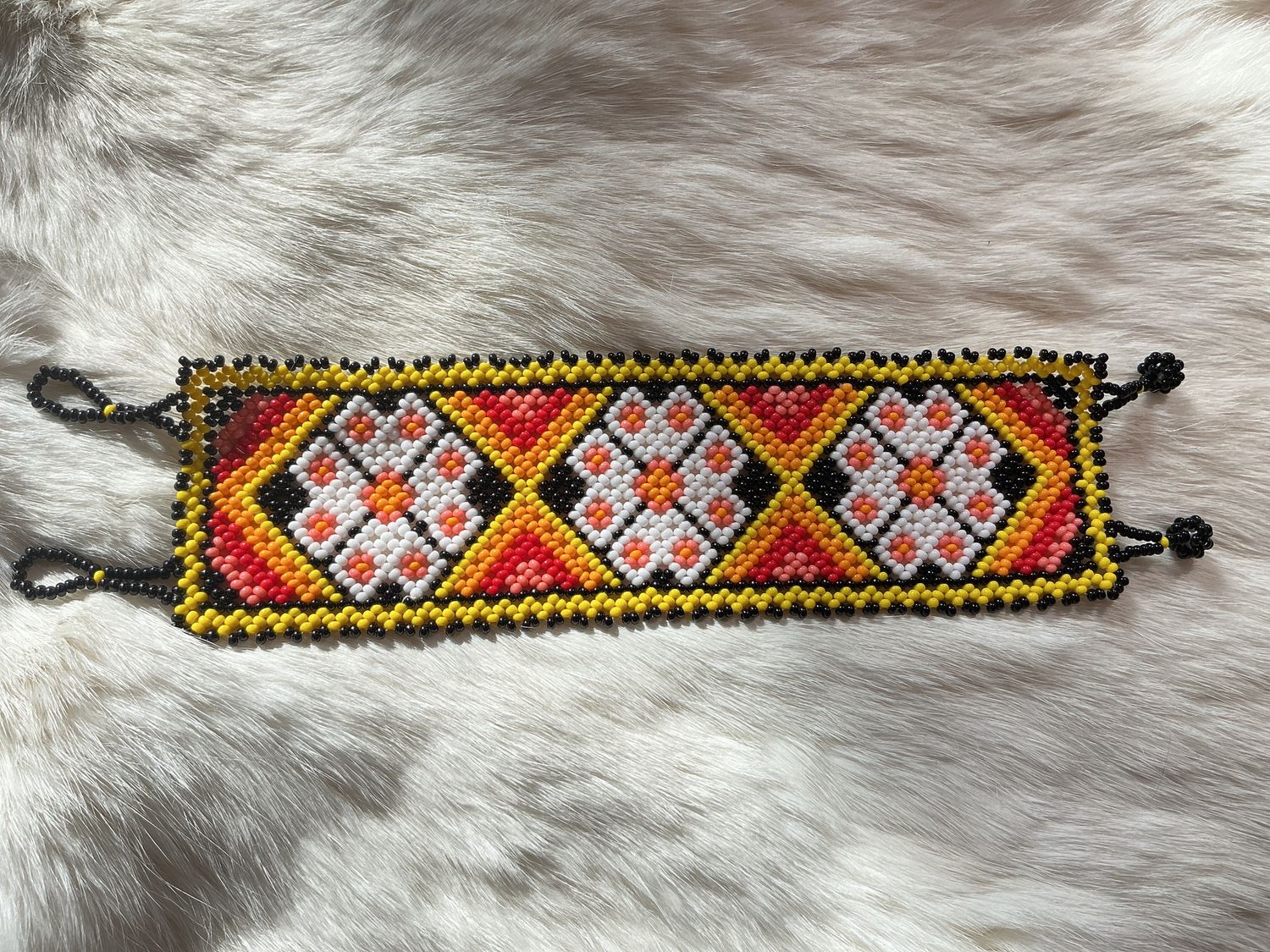 Beaded Wide Flat Bracelet, Colorway: Large Floral #1