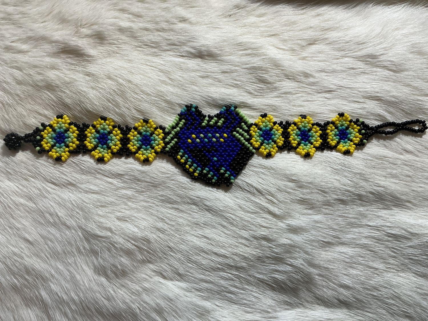 Beaded Blue &amp; Yellow Flat Bracelet